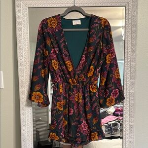 Everly Women's Floral Robe - Black and Orange